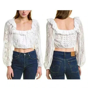 Love Shack Fancy Top Large White Lace Cropped Dorabella Sz L